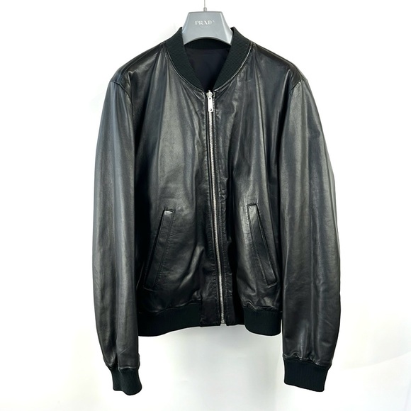 Prada Black Reversible Leather and Nylon Bomber Jacket - Picture 2 of 14